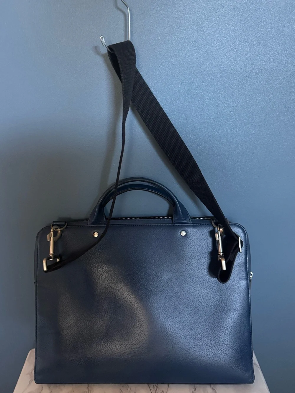 Jack Spade Mason Leather Slim Briefcase Cobalt Blue